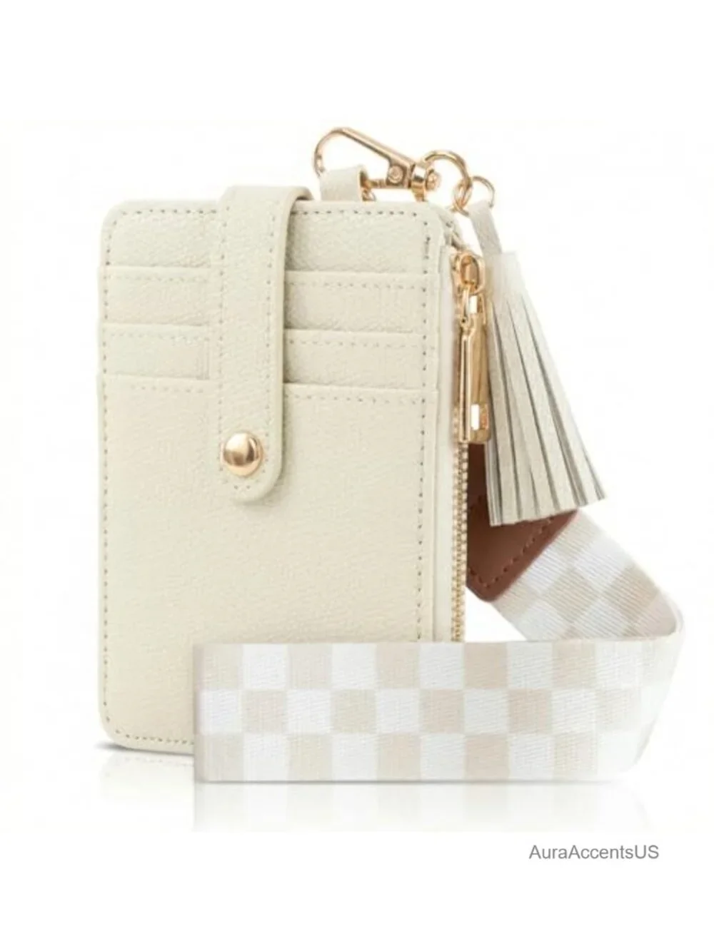 Wristlet Keychain Wallet RFID Blocking Card Holder with Zipper Pocket and Tassel